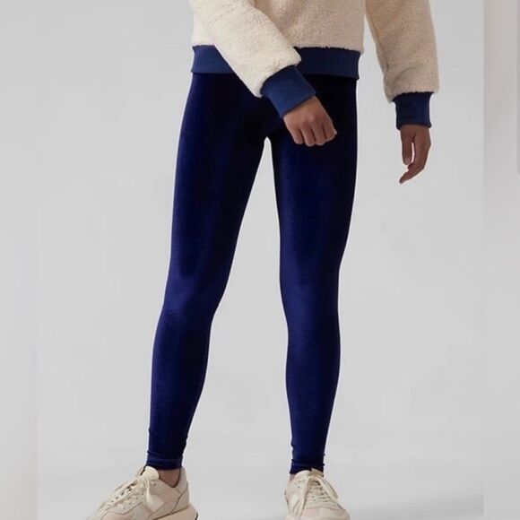 Athleta Girl High Rise Chit Chat Velvet Blue Tight size Large/12 - Picture 1 of 8